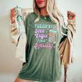 Retro Groovy Coffee Fueled By Iced Coffee And Anxiety Women's Oversized Comfort T-Shirt Moss