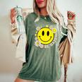 Retro Groovy Be Happy Smile Face Daisy Flower 70S Women's Oversized Comfort T-Shirt Moss