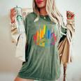 Retro Pittsburgh Skyline Rainbow Lgbt Lesbian Gay Pride Women's Oversized Comfort T-Shirt Moss