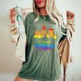 Retro Rochester Skyline Rainbow Lgbt Lesbian Gay Pride Women's Oversized Comfort T-Shirt Moss