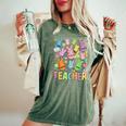 Retro Teacher Of Sweet Bunny Apparel Cute Teacher Easter Day Women's Oversized Comfort T-Shirt Moss