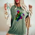 Skeleton On Skateboard Rainbow Skater Graffiti Skateboarding Women's Oversized Comfort T-Shirt Moss