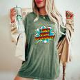 I Teach Superheroes Retro Comic Super Teacher Graphic Women's Oversized Comfort T-Shirt Moss