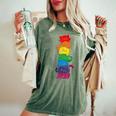 Vintage Lgbt Cat Stack Rainbow Gay Pride For Cat Lover Women's Oversized Comfort T-Shirt Moss