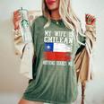 My Wife Is Chilean Nothing Scares Me Vintage Chilean Flag Women's Oversized Comfort T-Shirt Moss