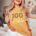 100 Days Of First Grade Leopard Happy 100Th Day Of School Women's Oversized Comfort T-Shirt Mustard