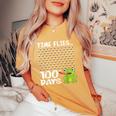 100 Days School Boys Girls Frog Time Flies Fly 100Th Women's Oversized Comfort T-Shirt Mustard