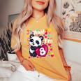 8 Years Old 8Th Birthday Panda Hearts Cute Girl Party Women's Oversized Comfort T-Shirt Mustard