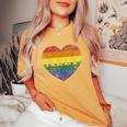 Ally Rainbow Flag Heart For Lgbt Gay Support Rights Women's Oversized Comfort T-Shirt Mustard