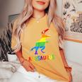 Allysaurus Lgbt Dinosaur Rainbow Flag Ally Lgbt Pride Women's Oversized Comfort T-Shirt Mustard