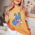 American Flag Peace Sign Hand 4Th Of July Women Women's Oversized Comfort T-Shirt Mustard