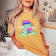 Bisexual Pride Bi Kawaii Frog Mushroom Bisexual Flag Lgbt Women's Oversized Comfort T-Shirt Mustard