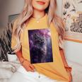 Boho Black Cat Retro Witchy Crescent Moon Purple Lavender Women's Oversized Comfort T-Shirt Mustard