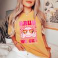 Bruh We Out Teacher Floral Hippie Smile Face Happy Last Day Women's Oversized Comfort T-Shirt Mustard