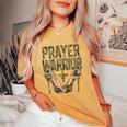 Camo Heels Prayer Warrior Faith-Inspired Christian Women's Oversized Comfort T-Shirt Mustard