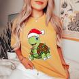 Christmas Lights Turtle Wearing Xmas Hat Sea Turtle Lover Women's Oversized Comfort T-Shirt Mustard