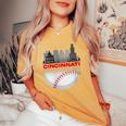 Cincinnati Vintage Style Of Baseball Women's Oversized Comfort T-Shirt Mustard
