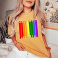 Cleveland Ohio Downtown Rainbow Skyline Lgbt Gay Pride Women's Oversized Comfort T-Shirt Mustard