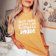 Crazy Proud Always Loud Baseball Mom Retro Groovy Baseball Women's Oversized Comfort T-Shirt Mustard