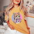 Cute Chibi Style Kawaii Anime Kitty Girl Chan With Cat Ears Women's Oversized Comfort T-Shirt Mustard