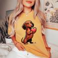 Cute Dachshund Valentines Day Heart Lover Dog Mom Dad Women Women's Oversized Comfort T-Shirt Mustard