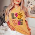 Cute Love Basketball Leopard Print Girls Basketball Women's Oversized Comfort T-Shirt Mustard