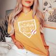 My Favorite Pitcher Calls Me Mom Baseball Cute Mama Women's Oversized Comfort T-Shirt Mustard