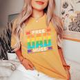 Free Dad Hugs Gay Rainbow Pride Lgbtq Proud Father Daddy Women's Oversized Comfort T-Shirt Mustard