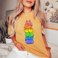Lgbt Cat Stack Rainbow Gay Pride Anime For Cat Lover Women's Oversized Comfort T-Shirt Mustard