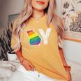 Lgbt Georgia Gay Distressed Rainbow Flag Present Women's Oversized Comfort T-Shirt Mustard
