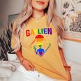 Gay Alien Lgbtq Pride Colorful Rainbow Sign Women's Oversized Comfort T-Shirt Mustard