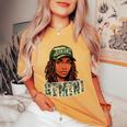Gemini Queen Black Woman Camo Hat Locs Birthday Women's Oversized Comfort T-Shirt Mustard
