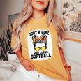 Girls Softball Fan Player Messy Bun Softball Lover Women's Oversized Comfort T-Shirt Mustard