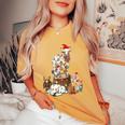 Goat Chicken Santa Hat Reindeer Christmas Lights Farm Animal Women's Oversized Comfort T-Shirt Mustard