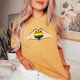 Hand Heart Lgbt Flag Cute Gay Pride Rainbow Glbt Women's Oversized Comfort T-Shirt Mustard