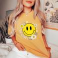 Be Happy Smile Face Retro Groovy Daisy Flower 70S Women's Oversized Comfort T-Shirt Mustard