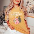 Happy Valentines Day Sloth Hearts Cute Lazy Animal Lover Women's Oversized Comfort T-Shirt Mustard