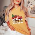 Horse Riding Red Truck Merry Christmas Farmer X-Mas Ugly Women's Oversized Comfort T-Shirt Mustard