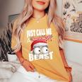 Just Call A Christmas Beast With Cute Little Owl N Santa Hat Women's Oversized Comfort T-Shirt Mustard