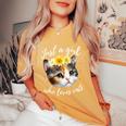 Just A Girl Who Loves Cats Cute Calico Cat Lover Women's Oversized Comfort T-Shirt Mustard
