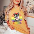 Lgbtq Swedish Vallhund Dog Rainbow Love Gay Pride Women's Oversized Comfort T-Shirt Mustard