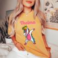 Thelma Name Personalized Birthday Dabbing Unicorn Queen Women's Oversized Comfort T-Shirt Mustard