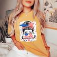 Messy Bun 4Th Of July Patriotic Af Pregnant Pregnancy Mom Women's Oversized Comfort T-Shirt Mustard