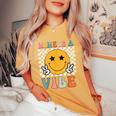 Nine Is A Vibe 9Th Birthday Groovy Boys Girls 9 Years Old Women's Oversized Comfort T-Shirt Mustard