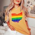 Ohio Map Gay Pride Rainbow Flag Lgbt Support Women's Oversized Comfort T-Shirt Mustard
