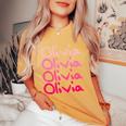 Olivia First Name-D Boy Girl Baby Birth-Day Women's Oversized Comfort T-Shirt Mustard