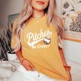 Pitches Be Crazy Baseball Humor Youth Women's Oversized Comfort T-Shirt Mustard