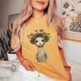 Pixiecore Forest Elf Girl With Mushrooms Fairycore Aesthetic Women's Oversized Comfort T-Shirt Mustard