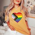 Progress Pride Flag Vintage Rainbow Heart Love Lgbt Pocket Women's Oversized Comfort T-Shirt Mustard