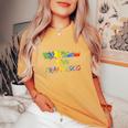 Rainbow Colorful Graffiti Style San Francisco City Skyline Women's Oversized Comfort T-Shirt Mustard